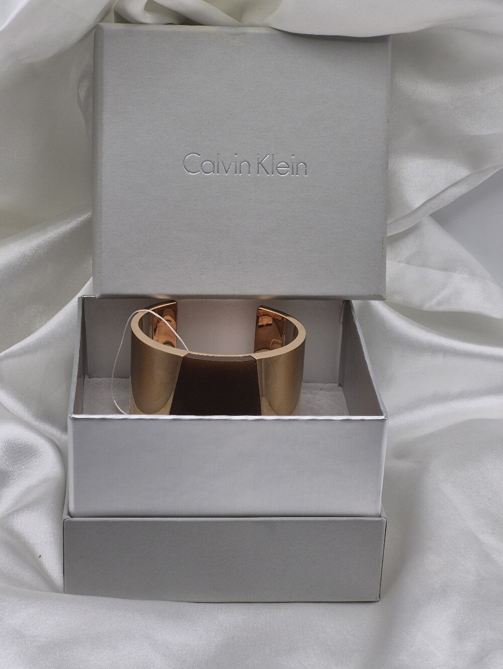 Calvin Klein Rose Gold Plated Cuff Bracelet w Brown Inlay NEW W TAG NEW IN BOX